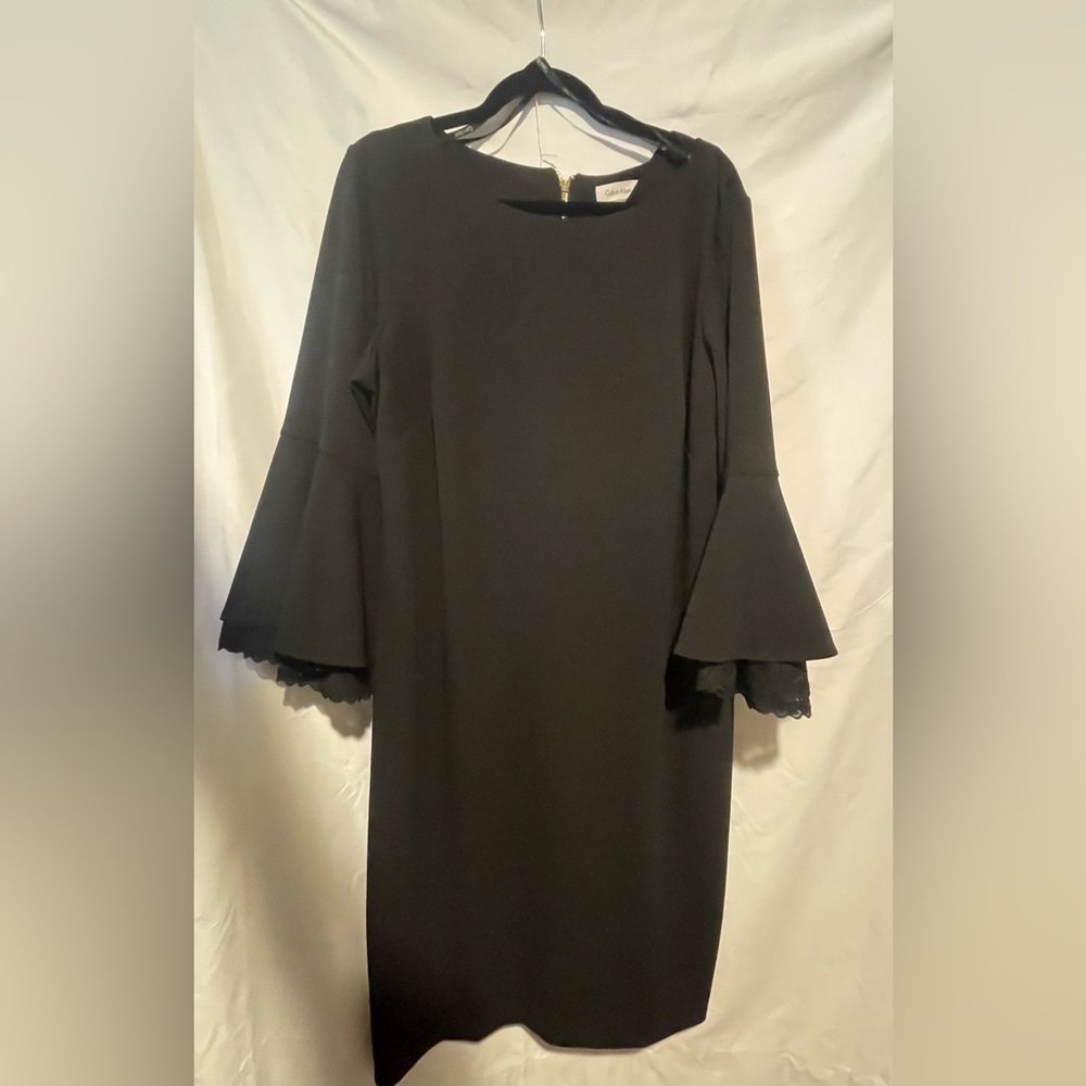 Calvin Klein Black Dress Bell Sleeves w/ lace detail